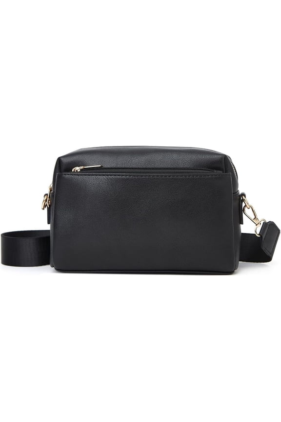 Single Shoulder Crossbody Zipper Anti Splash PU Women's Small Square Bags (black)