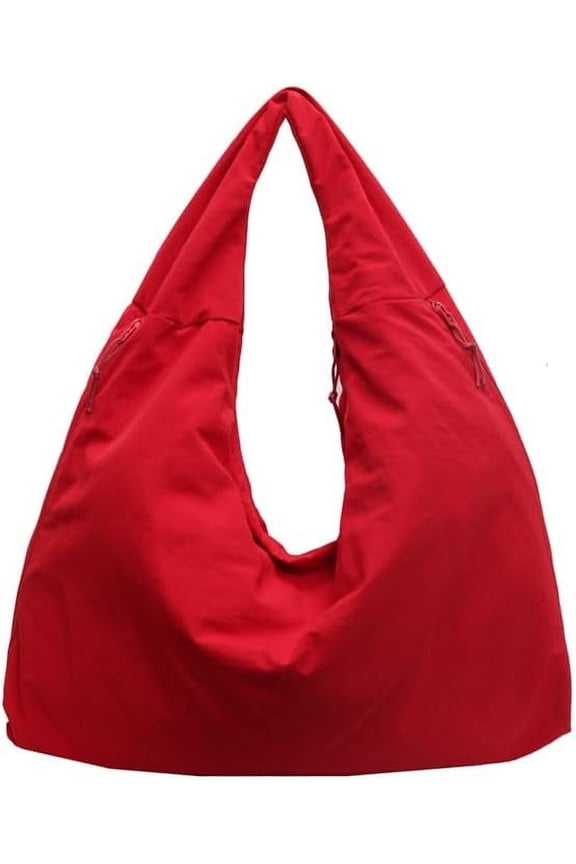 Slouchy Bag for Women Nylon Tote Bag with Multipockets Solid Color Draped Bag Large Shoulder Bag