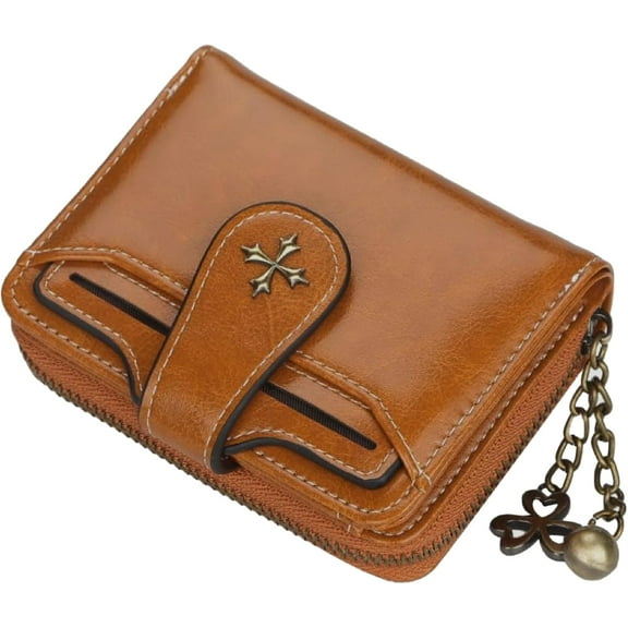 MMYGU Small Wallet for Women Zip Bifold Vintage Wallet Goth Purse Mini Leather Cash Wallets with Zipper Coin Pocket (Black,Small)