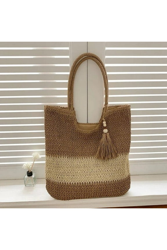 Straw Beach Bag Summer Woven Shopper Tote Tassel Large Capacity Shoulder Bag for Women Rattan Purses and Handbag Hobo Bag Raffia