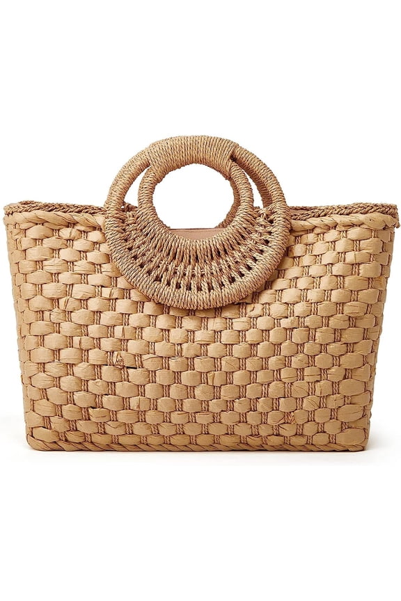 Straw Hobo Bags for Women Retro Handbags Hand-woven Large Bag Round Handle Ring Totes Summer Beach Rattan Purses