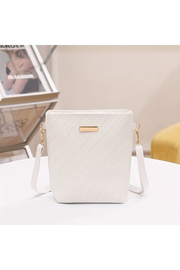 Striped Bucket Bag Fashion Mini Crossbody Bag Woven Pattern Shoulder Purse For Women