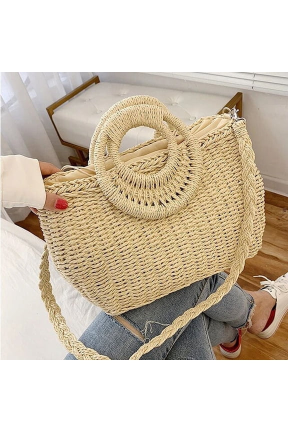 Summer Hot Straw Beach Bag For Women Handmade Crossbody Bag Raffia Circle Rattan Bags Bohemian Casual Woven Basket Bag Totes sac