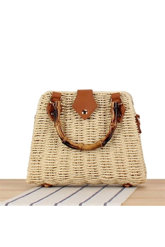 Summer Straw Basket Bags For Women Bamboo Handle Rattan Bag Handbags Beach Shoulder Crossbody Bag Travel Woven Bags Bohemia