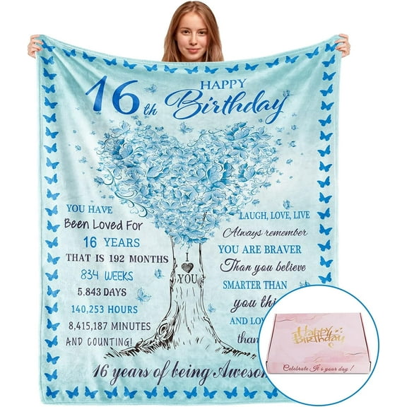 MMYGU Sweet 16 Gifts for Girls with Gifts Box 16th Birthday Gifts for Girls 16 Year Old Girls Birthday Gifts Ideas Sweet 16 Birthday Decorations 16th Birthday Blanket 30x40in