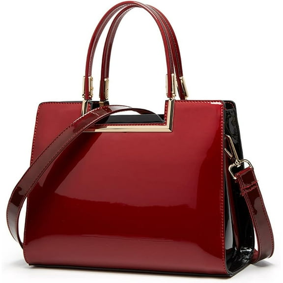 MMYGU Top Handle Handbag for Women Glossy Leather Tote Bag Large Capacity Shoulder Bag Retro Crossbody Bag Satchel