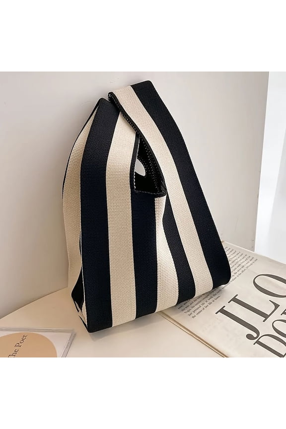 Vintage Chic Striped Knit Handbag - Stylish, Versatile, and Adorable Casual Bag with Wristlet, Soft Crochet Design, Perfect for Fashion-Conscious Women