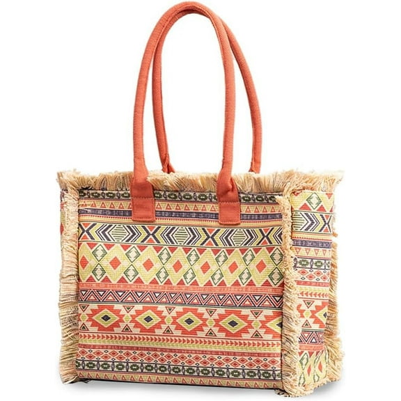 MMYGU Women Canvas Handbag Ethnic Style Tote Bag Retro Shoulder Bag with Tassels Summer Beach Bag Bohemian Top Handle Bag