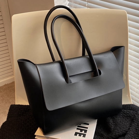 MMYGU Women Casual Commuting Bag Large Capacity PU Leather Simple Shopping Bag Solid Color Vintage Shoulder Bag Retro Messenger Bag