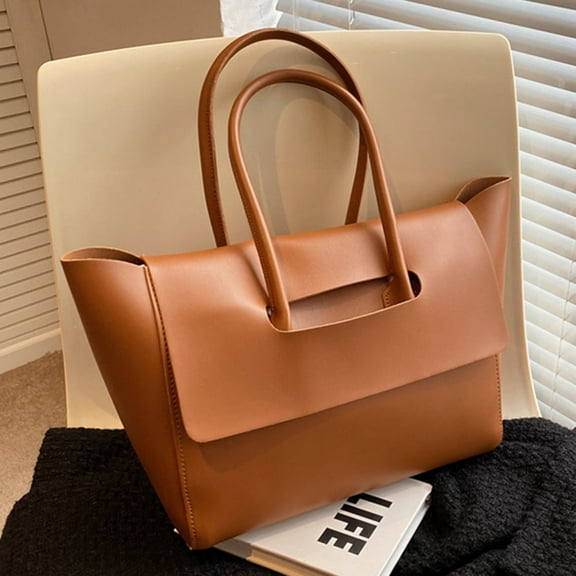 MMYGU Women Casual Commuting Bag Large Capacity PU Leather Simple Shopping Bag Solid Color Vintage Shoulder Bag Retro Messenger Bag