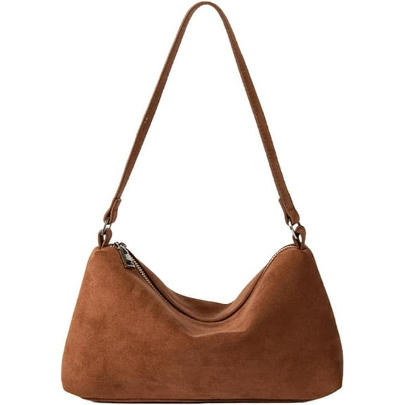 MMYGU Women Faux Suede Shoulder Bag Small Tote Bag Large Capacity Elegant Shoulder Purse Zip Closure Vintage Commuting Bag