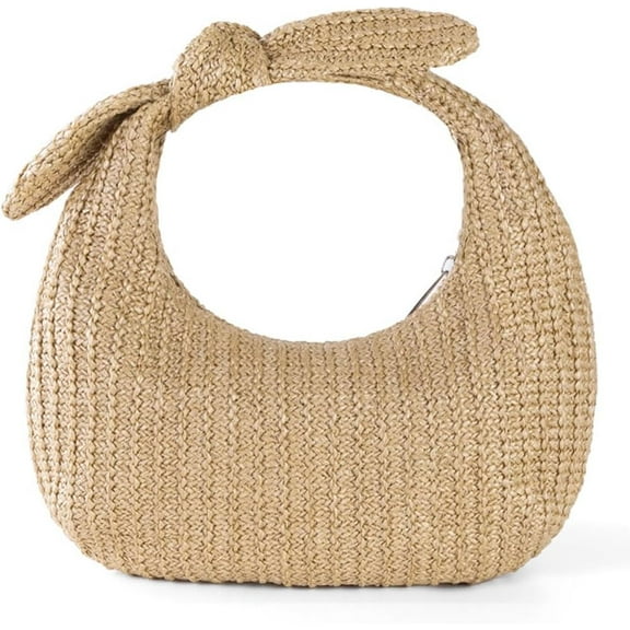 MMYGU Women Knotted Straw Clutch Purse with Summer Beach Handbag Zipper Closure Straw Banquet Bag for Formal Party Weddin