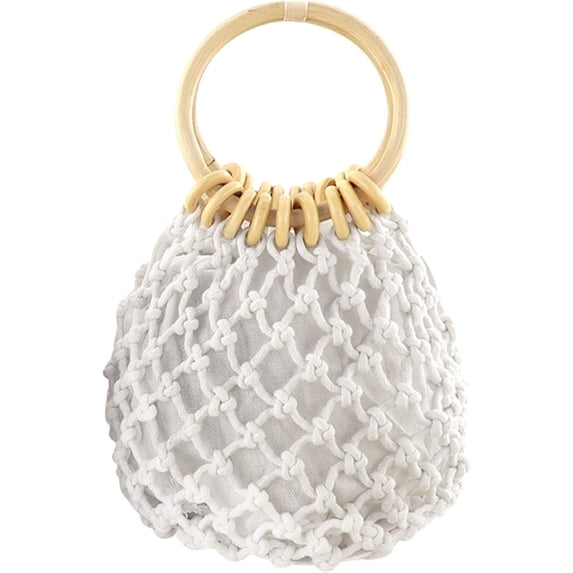 MMYGU Women Mini Clutch Tote Handbag Top-handle Bucket Drawstring Handbag Beach Woven Handmade Fishing Net Bag Pouch Purse