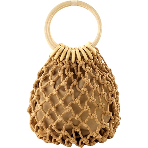 MMYGU Women Mini Clutch Tote Handbag Top-handle Bucket Drawstring Handbag Beach Woven Handmade Fishing Net Bag Pouch Purse