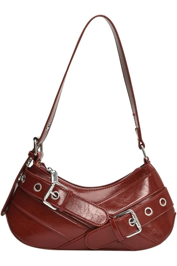 Women PU Leather Punk Shoulder Bag Y2K Crossbody Bag Vintage Clutch Purse Adjustable Strap Armpit Bag for Vacation T