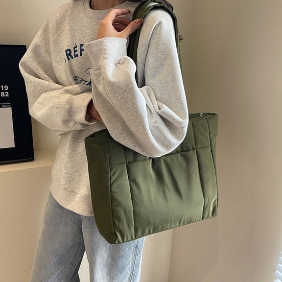 MMYGU Women Puffer Shoulder Bag Solid Color Single Shoulder Bag Large Capacity Fashion Laptop Handbags Trendy Commuting Bags