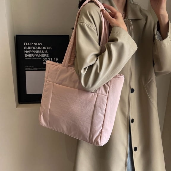 MMYGU Women Puffer Shoulder Bag Solid Color Single Shoulder Bag Large Capacity Fashion Laptop Handbags Trendy Commuting Bags
