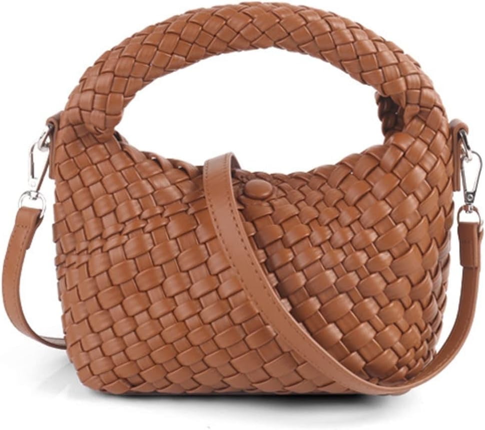 MMYGU Women Woven Tote Small Crossbody Bag, Weave Quilted Purse Square Shoulder Bag Woven Handbag with Detachable Strap