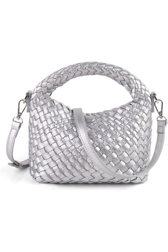 Women Woven Tote Small Crossbody Bag, Weave Quilted Purse Square Shoulder Bag Woven Handbag with Detachable Strap