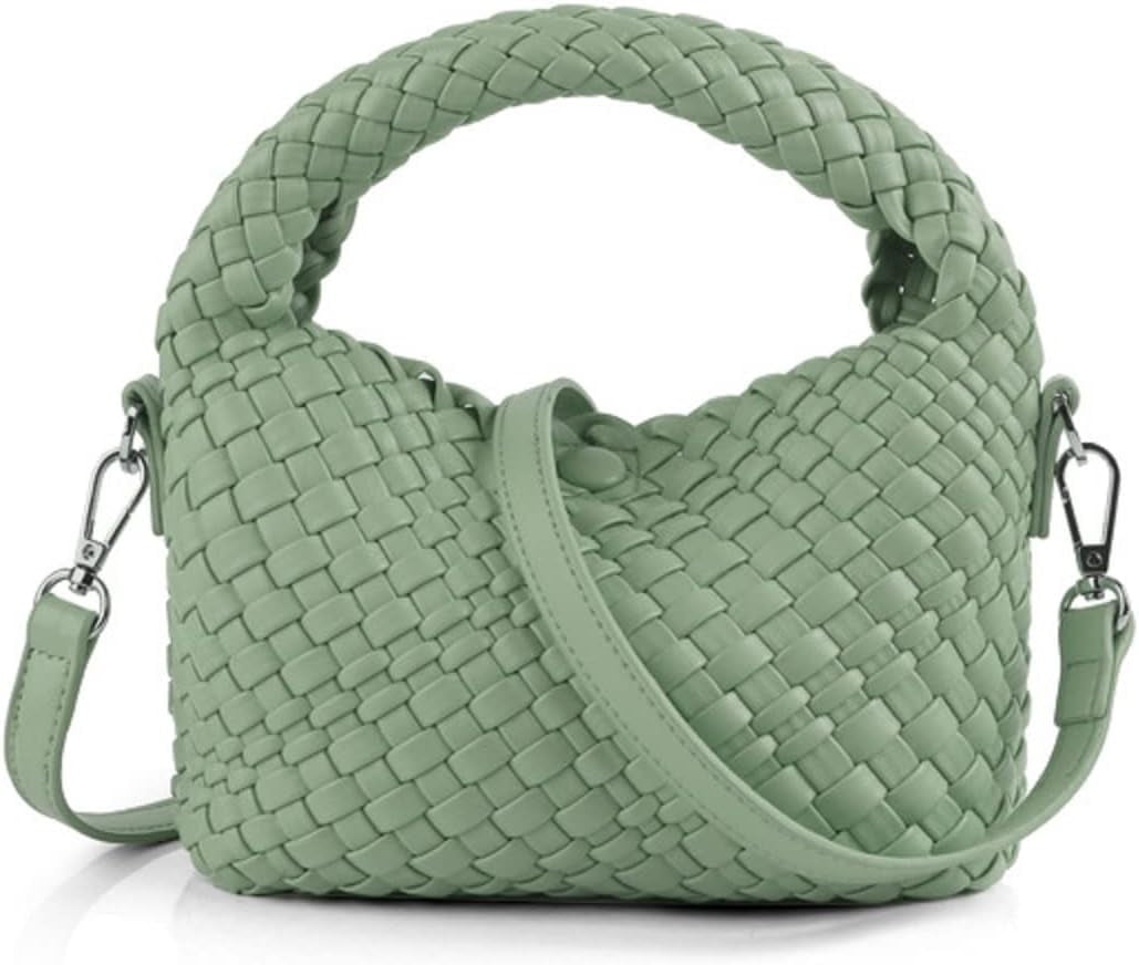 MMYGU Women Woven Tote Small Crossbody Bag, Weave Quilted Purse Square Shoulder Bag Woven Handbag with Detachable Strap