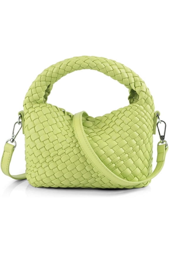 Women Woven Tote Small Crossbody Bag, Weave Quilted Purse Square Shoulder Bag Woven Handbag with Detachable Strap