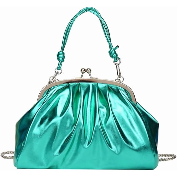 MMYGU Women's Cloud Pouch Bag Shiny Dumpling Crossbody-Soft Leather Fashion Ruched Handbag Kiss Lock Purse Shoulder Bag