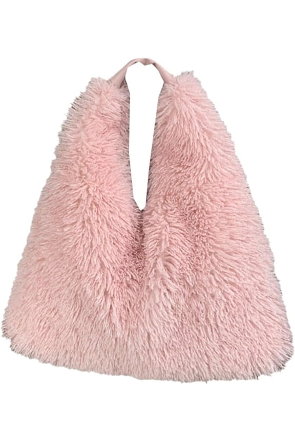Women's Furry Faux Fur Shoulder Bag Fluffy Plush Hobo Bag Soft Winter Handbag Large Totes Top Handle Purses