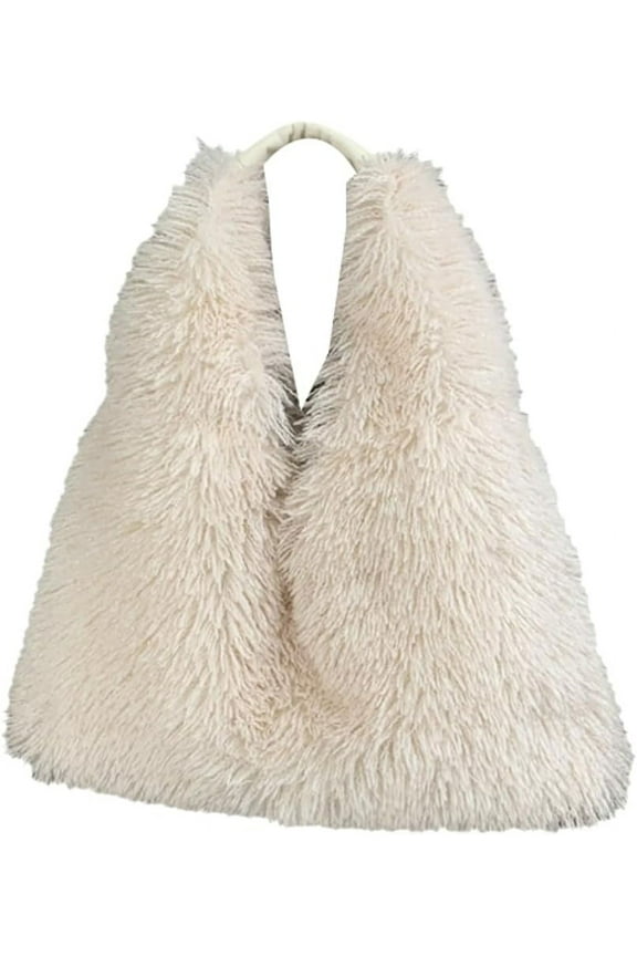 Women's Furry Faux Fur Shoulder Bag Fluffy Plush Hobo Bag Soft Winter Handbag Large Totes Top Handle Purses