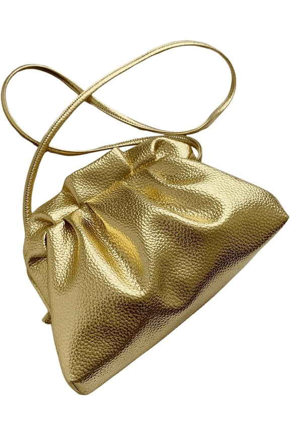 Women's Metallic Kiss Lock Small Crossbody Bag Ruched Shoulder Purses