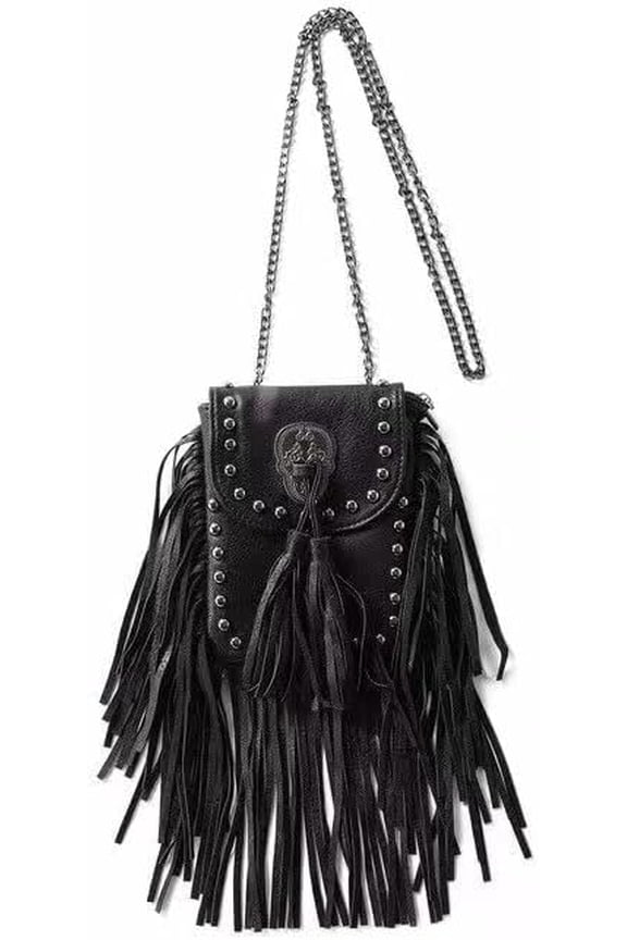 Y2K Punk Fringe Bag Novelty Tassel Gothic Western Crossbody Purse Women Sourpuss Shoulder Rockstar Halloween