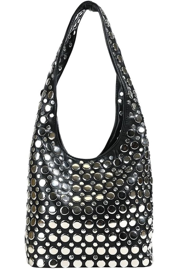 Y2k 90s Crescent Bags Women Trendy Studded PU Leather Shoulder Crossbody Purse Punk Underarm Satchels Tote Handbag