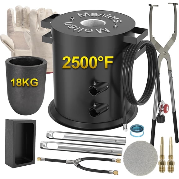 MMasters 18KG Large Propane Melting Furnace Kit, 2500F High Efficiency Includes Crucible, Tongs, Ingot Mold and Gloves for Gold Silver Copper Aluminum Melting,Casting and Outdoor Smelting Projects