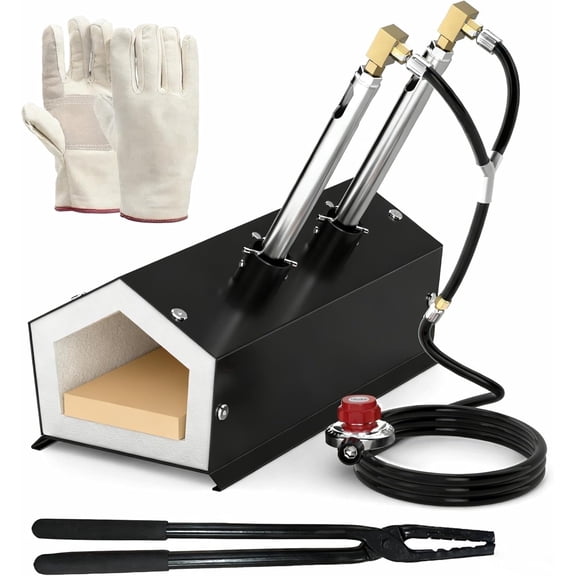 MMasters Portable Propane Gas Forge Kit, 2600°F Blacksmithing Forge with Fire Brick, Tongs and Gloves for Knife Making