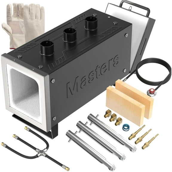 MMasters Portable Propane Forge, 3-Burner 2600°F Blacksmithing Forge for Knife Making, Metalworking, Horseshoe Forging, Gas Welding Kit