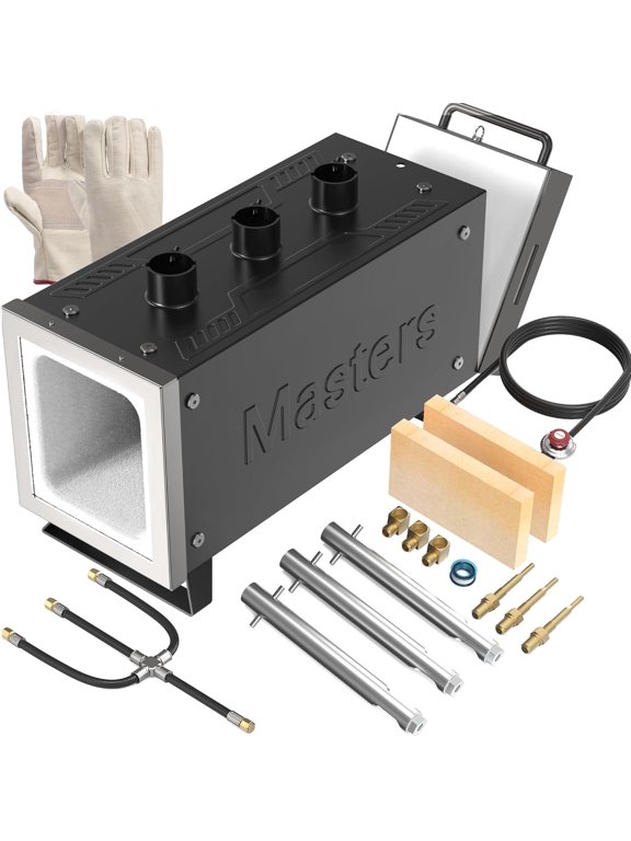 MMasters Portable Propane Forge, 3-Burner 2600°F Blacksmithing Forge for Knife Making, Metalworking, Horseshoe Forging, Gas Welding Kit