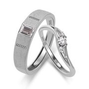 MMeissa Couples Ring Set for Him and Her, Adjustable Silver-Tone CZ Wedding Bands,Comfort Fit Engagement Jewelry