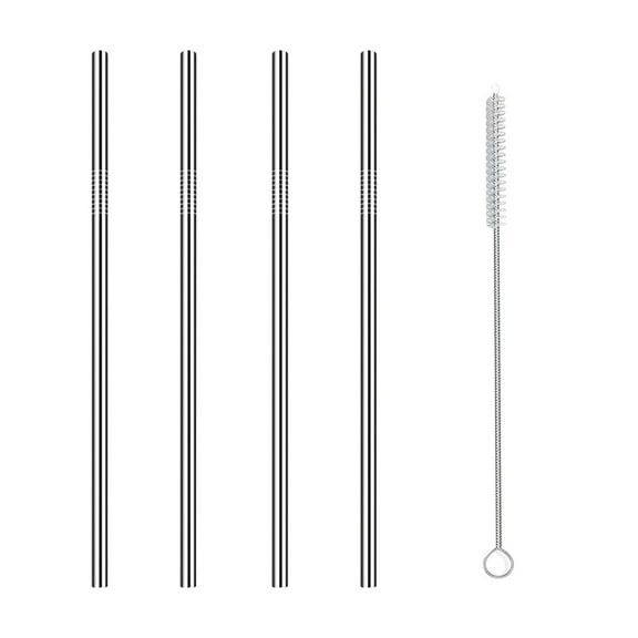 MMolecule 4 Straight Reusable Drinking Straws Metal Stainless Steel Eco-Friendly 10.5in