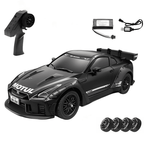 MN-268 1/16 Scale RC Drift Car, 2.4G RWD Dual-Speed Control High-Speed Electric Drift Racing Car with Gyro, Interactive LED Lights & 2 Tire Sets, RTR Racing Toy for Hobbyist