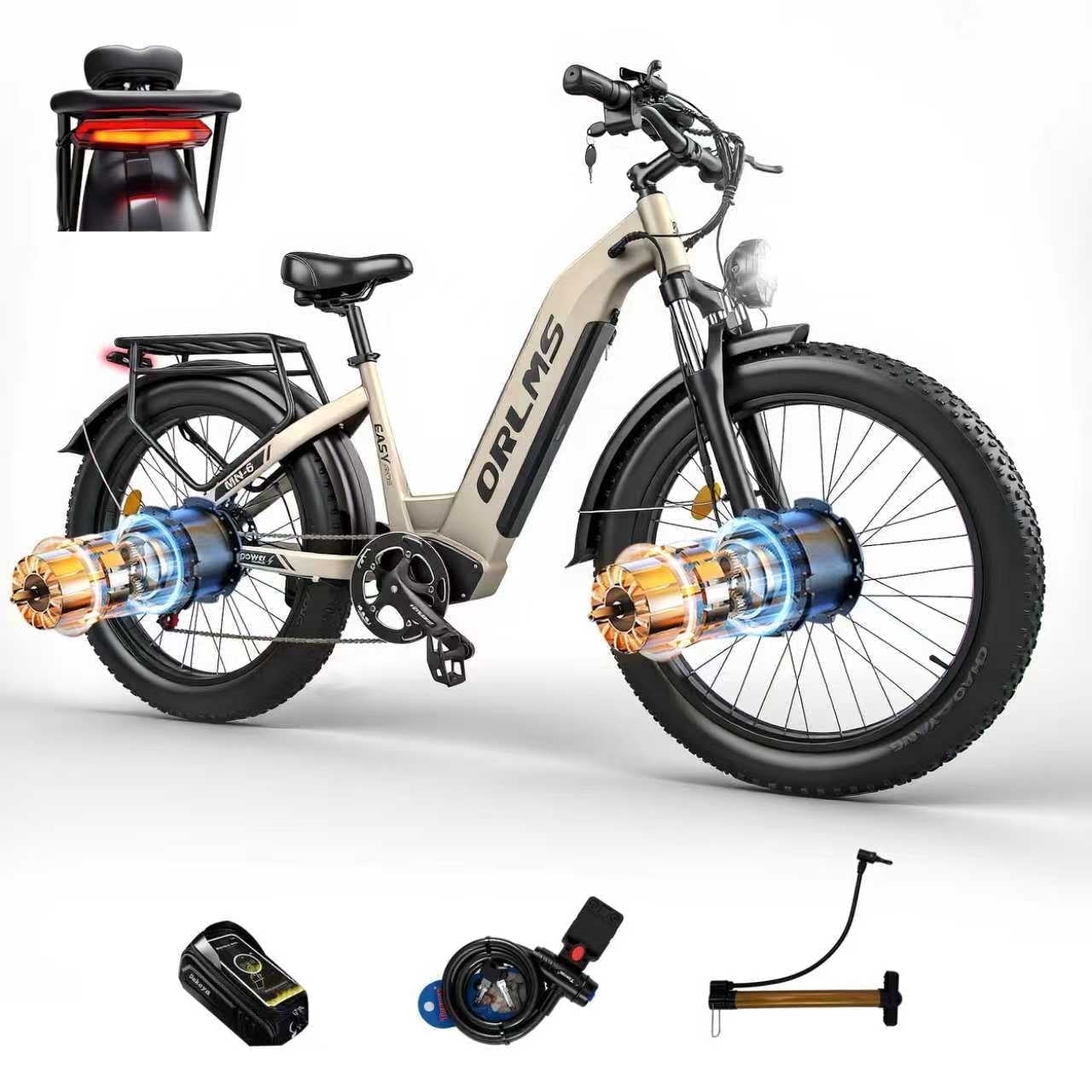 Electric Fat Tire Bike for Adults,6000W Peak Dual-Motor, 26"x4.0 Off-Road Mountain Electric Bicycle, 52V/23Ah Battery, Max 45MPH, 7-Speed, for All Terrain