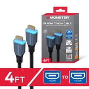 Monster 8K HDMI Cable 4ft, Ultra High Speed HDMI 2.1 Cord with LED Connectors, 48Gbps, 4K 144Hz Gaming, HDR for PS5, Xbox, TV, Monitor