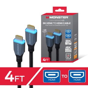 Monster 8K HDMI Cable 4ft, Ultra High Speed HDMI 2.1 Cord with LED Connectors, 48Gbps, 4K 144Hz Gaming, HDR for PS5, Xbox, TV, Monitor