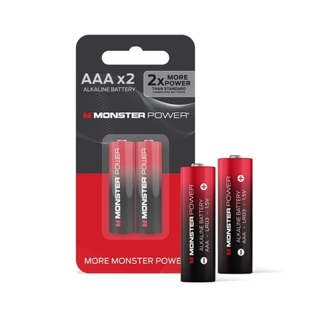 Monster Power AAA Alkaline Batteries 2 Pack, 1.5V LR03 Triple A Battery, Long-Lasting Leak-Resistant Power for Remotes, Toys, Flashlights & Wireless Devices