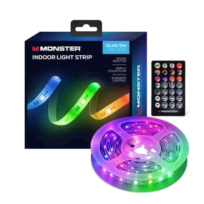 Monster 16.4ft Indoor LED Strip Lights, Multicolor Flow LED Lights for Bedroom & TV, Sound Reactive, USB Powered with Remote