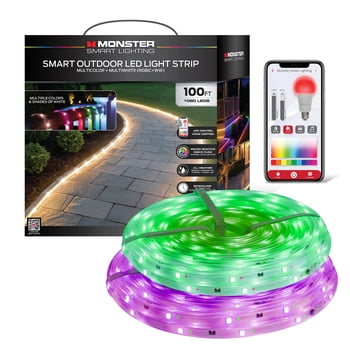 Monster Smart 100ft Outdoor LED Strip Lights, Multicolor Flow LED Lights for Patio & Backyard, App & Voice Control