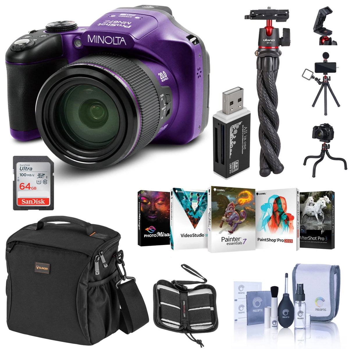 Minolta MN67Z 20MP Wi-Fi Camera, 67x Zoom, Purple, with Bundle ...