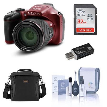 MN67Z 20MP Full HD Wi-Fi Bridge Camera with 67x Optical Zoom, Red Bundle with Bag, 32GB SD Card, Cleaning Kit, Card Reader