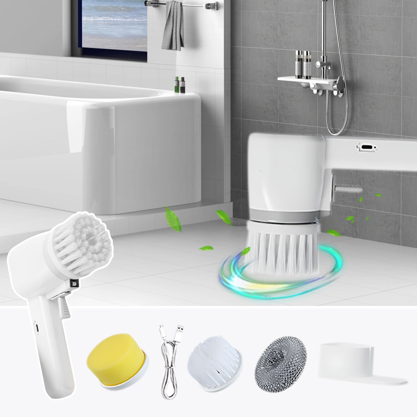 MNBFYX Electric Spin Scrubber Bathroom Cleaning Brush Handheld Cleaning ...