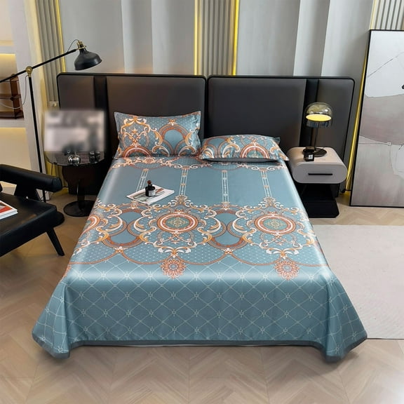 MNBFYX Satin Bedding Set Silk Sheet Set Soft Breathable Satin Bed Sheets with Two Pillowcases Comfort Cooling Sheets for King Size Bed Hotel Luxury Silky Bedding Sheets Wrinkle Free