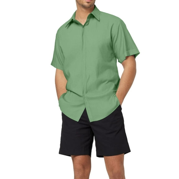 MNCEKFOD 2025 Mens Shirt Short Sleeved Loose Fit Short Sleeved Cotton For Beach Vacation Plus Size Classic Fit Mens Tee Shirt Green S
