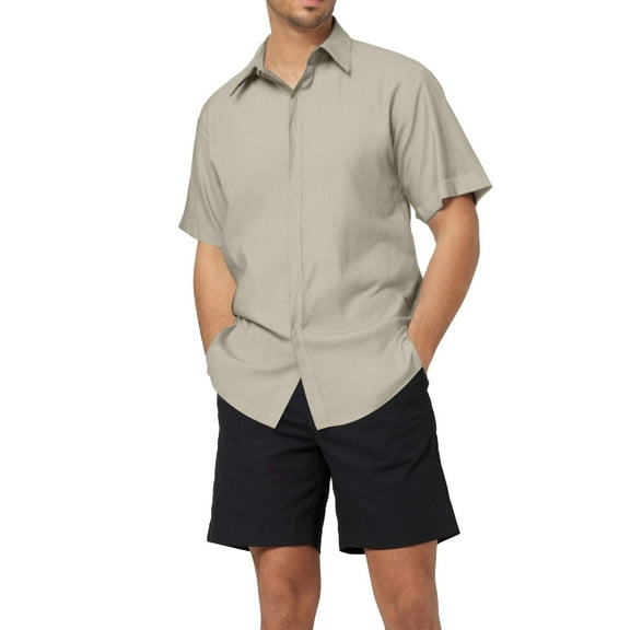 MNCEKFOD 2025 Mens Shirt Short Sleeved Loose Fit Short Sleeved Cotton For Beach Vacation Plus Size Classic Fit Mens Tee Shirt Khaki S